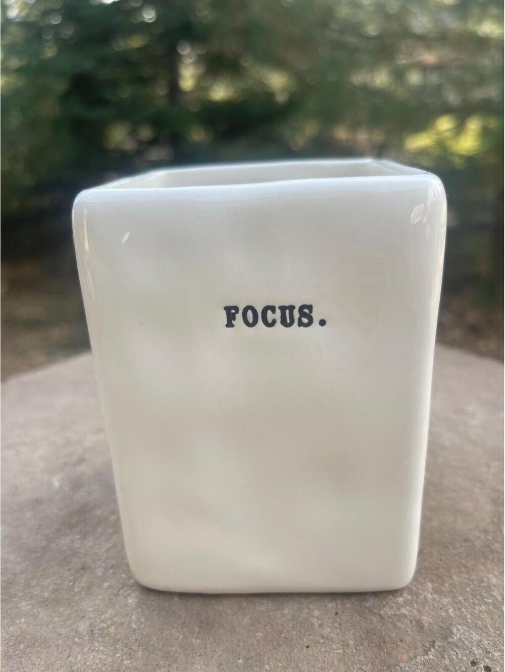 Rae Dunn "Focus" Container- 6 inches tall